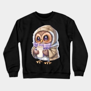 Chibi Owl Drinking Hot Chocolate cute christmas snow design series 4 Crewneck Sweatshirt